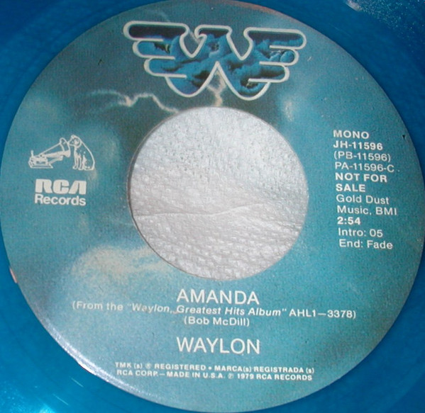 Waylon Jennings -- Amanda, 1979 (M) 45 rpm record with factory sleeve, $12.00 - Click for bigger image and more info 