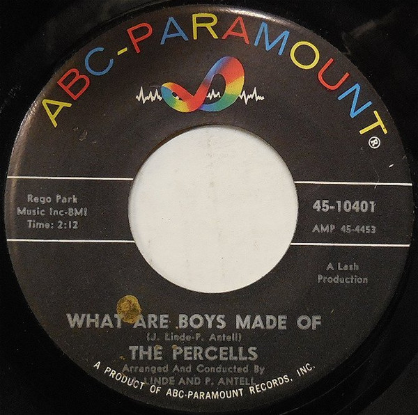  Percells -- What Are Boys Made Of/ Cheek To Cheek, 1963 (EX) 45 rpm record, $15.00 - Click for bigger image and more info 