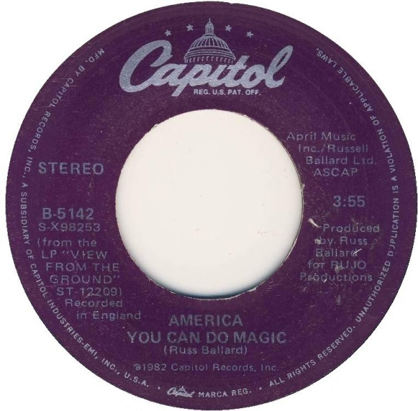  America -- You Can Do Magic/ Even The Score, 1982 (M) 45 rpm record with factory sleeve, $7.00 - Click for bigger image and more info 