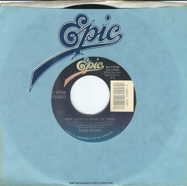  Doug Stone -- I Never Knew Love/ This Empty House, 1993 (M) 45 rpm record with factory sleeve, $6.00 - Click for bigger image and more info 