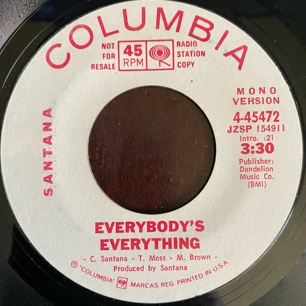 Santana -- Everybody's Everything , 1971 (M-) 45 rpm record with factory sleeve, $10.00 - Click for bigger image and more info 