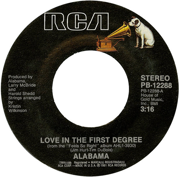  Alabama -- Love In The First Degree/ Ride The Train, 1981 (M ) 45 rpm record with factory sleeve, $8.00 - Click for bigger image and more info 
