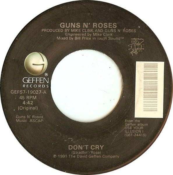  Guns N' Roses -- Don't Cry, 1991 (M-) 45 rpm record with factory sleeve, $10.00 - Click for bigger image and more info 