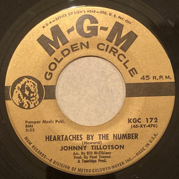  Johnny Tillotson -- Heartaches By The Number/ She Understands Me, 1963 (M-) 45 rpm record, $6.00 - Click for bigger image and more info 