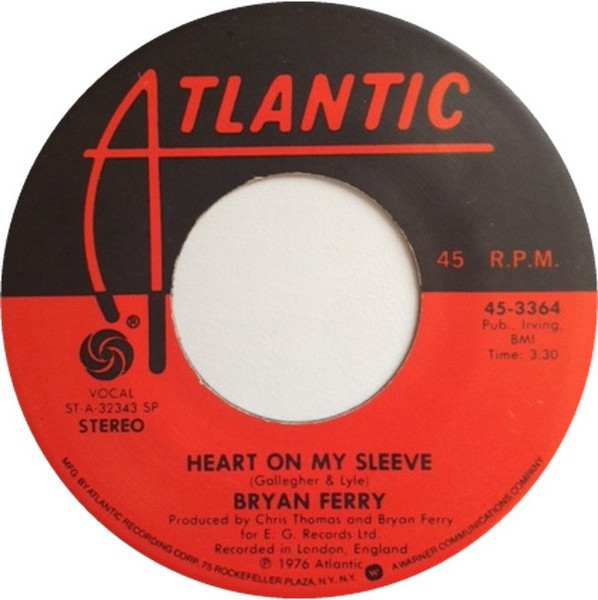  Bryan Ferry -- Heart On My Sleeve/ Re-Make, Re-Model, 1976 (M ) 45 rpm record with factory sleeve, $7.00 - Click for bigger image and more info 
