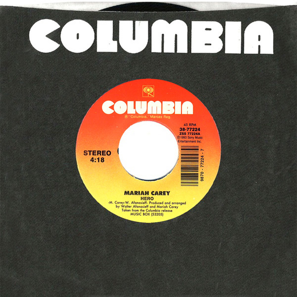  Mariah Carey -- Hero/ Everything Fades Away, 1993 (M) 45 rpm record with factory sleeve, $6.00 - Click for bigger image and more info 