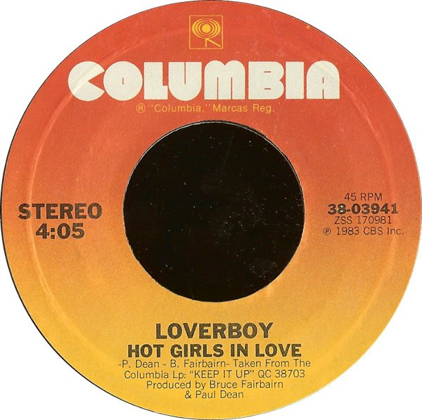  Loverboy -- Hot Girls In Love/ Meltdown, 1983 (M ) 45 rpm record with factory sleeve, $7.00 - Click for bigger image and more info 