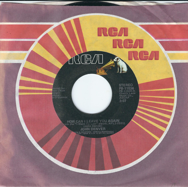  John Denver -- How Can I Leave You Again/ To The Wild Country, 1977 (M-) 45 rpm record, $8.00 - Click for bigger image and more info 