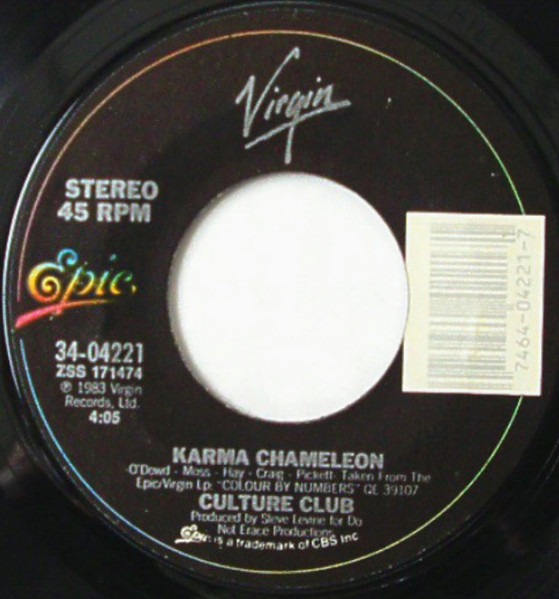  Culture Club -- Karma Chameleon/ That's The Way (I'm Only Trying To Help You), 1983 (M) 45 rpm record with factory sleeve, $7.00 - Click for bigger image and more info 