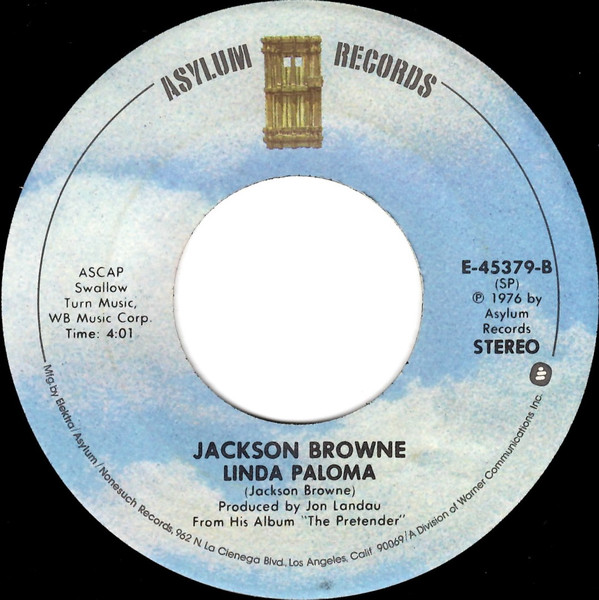  Jackson Browne -- Here Come Those Tears Again/ Linda Paloma, 1977 (M-) 45 rpm record with factory sleeve, $8.00 - Click for bigger image and more info 
