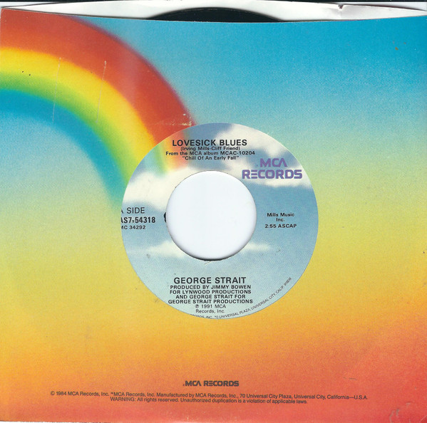  George Strait -- Lovesick Blues/ Is It Already Time, 1991 (M) 45 rpm record with factory sleeve, $6.50 - Click for bigger image and more info 