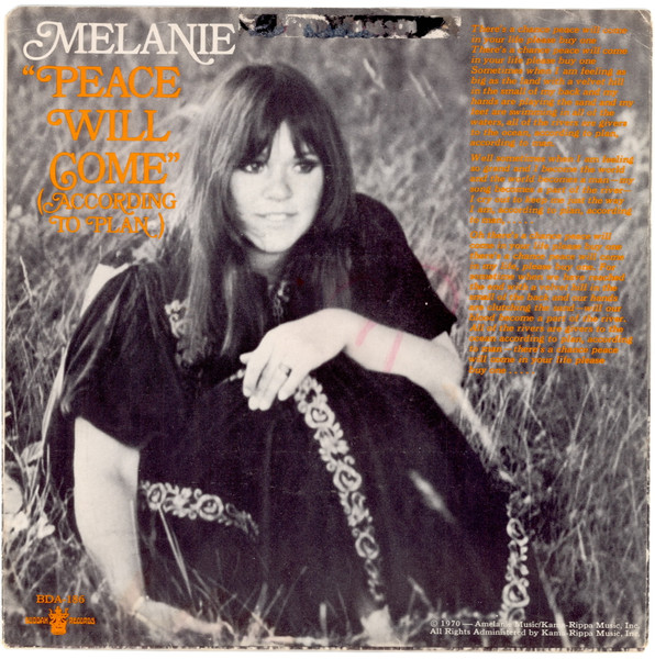  Melanie -- Peace Will Come (According To Plan)/ Close To It All, 1970 (M-) 45 rpm record with picture sleeve, $18.00 - Click for bigger image and more info 