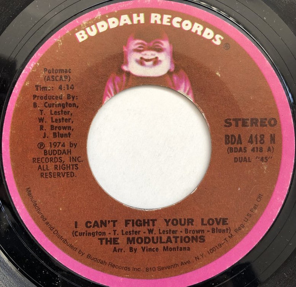  Modulations -- I Can't Fight Your Love/ Your Love Has Me Locked Up, 1974 (M) 45 rpm record with factory sleeve, $30.00 - Click for bigger image and more info 