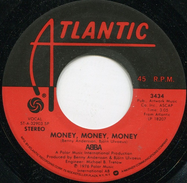  Abba -- Money, Money, Money/ Crazy World, 1977 (M ) 45 rpm record with factory sleeve, $10.00 - Click for bigger image and more info 