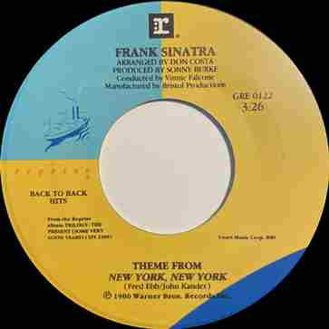  Frank Sinatra -- Theme from New York, New York/ You And Me (We Wanted It All), 1980 (M) 45 rpm record, $8.00 - Click for bigger image and more info 