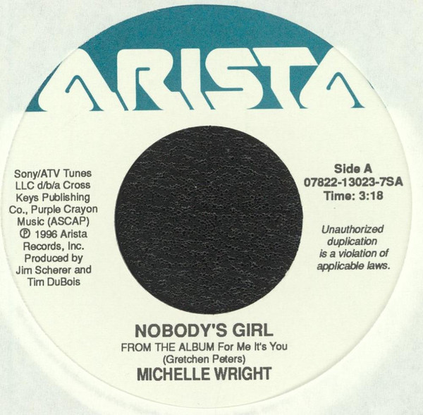  Michelle Wright -- Nobody's Girl/ I'm Not Afraid, 1996 (M-) 45 rpm record, $6.00 - Click for bigger image and more info 
