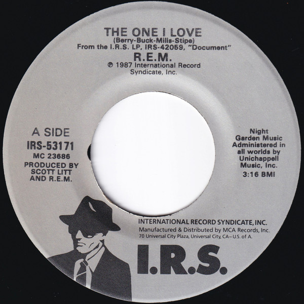  R.E.M. -- The One I Love/ Maps and Legends (Live), 1987 (M-) 45 rpm record, $8.50 - Click for bigger image and more info 