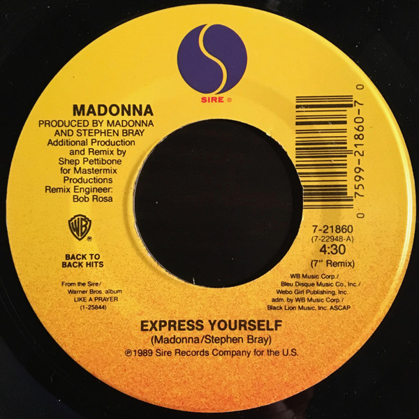  Madonna -- Express Yourself/ Cherish, 1989 (M  ) 45 rpm record, $8.00 - Click for bigger image and more info 