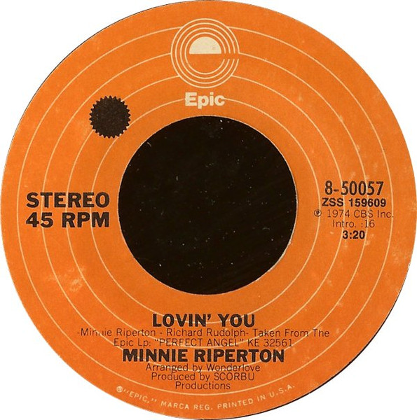  Minnie Riperton -- Lovin' You/ The Edge of a Dream, 1975 (M) 45 rpm record with factory sleeve, $8.00 - Click for bigger image and more info 