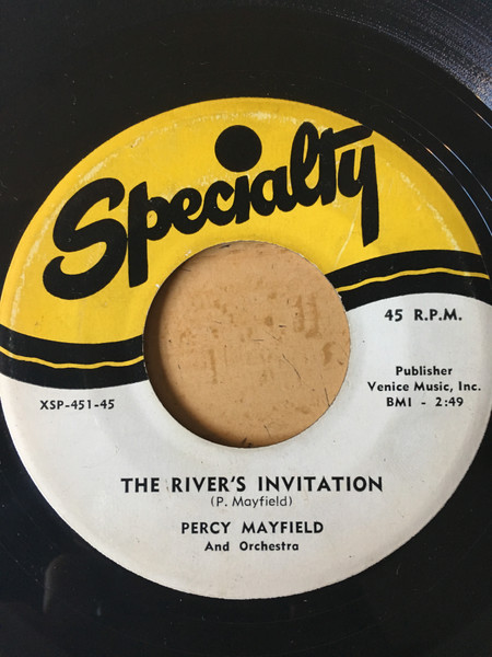  Percy Mayfield -- The River's Invitation/ I Dare You Baby, 1953 (M) 45 rpm record with factory sleeve, $8.00 - Click for bigger image and more info 