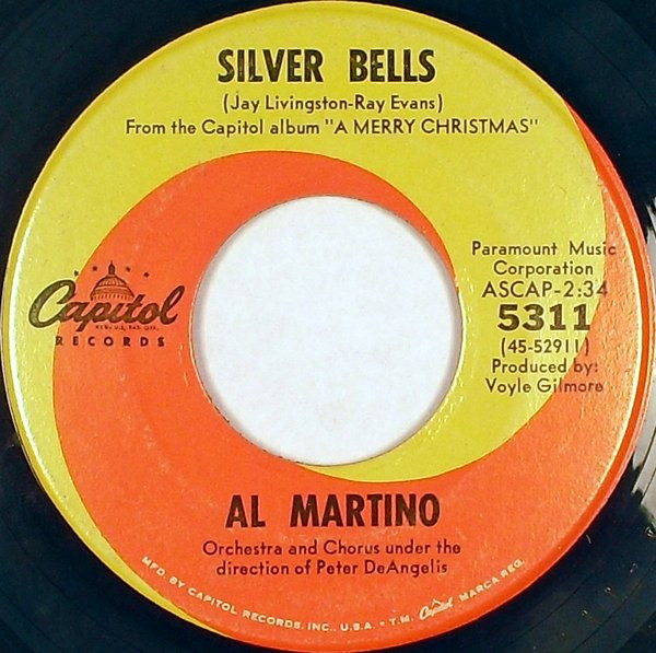  Al Martino -- Silver Bells/ You're All I Want For Christmas, 1964 (M-) 45 rpm record with factory sleeve, $7.00 - Click for bigger image and more info 