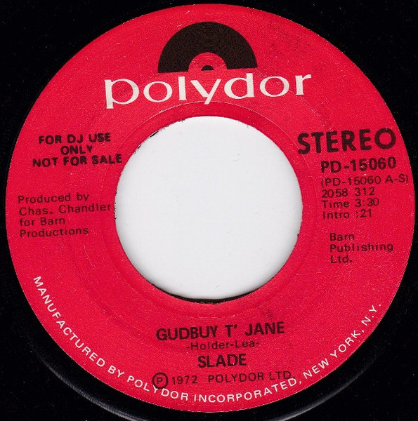 Slade -- Gudbye T' Jane, 1973 (M-) 45 rpm record with factory sleeve, $15.00 - Click for bigger image and more info 
