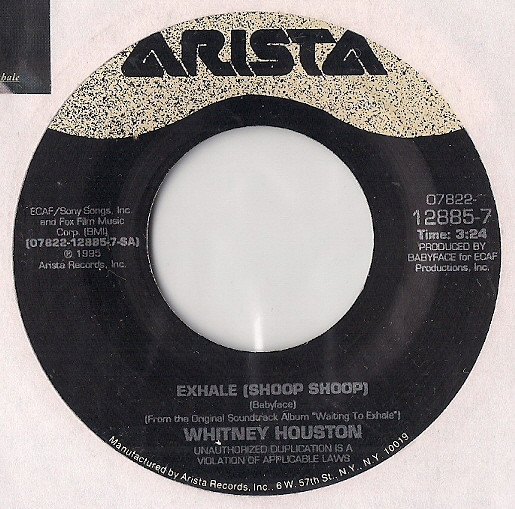  Whitney Houston -- Exhale (Shoop Shoop)/ Dancing on the Smooth edge, 1995 (M) 45 rpm record, $8.00 - Click for bigger image and more info 