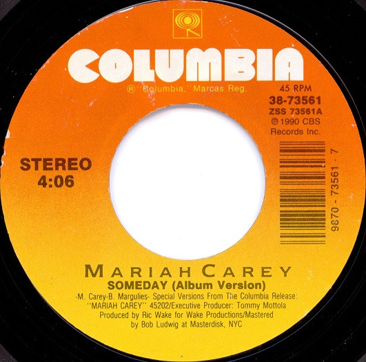  Mariah Carey -- Someday/ Alone In Love, 1991 (M-) 45 rpm record with factory sleeve, $6.00 - Click for bigger image and more info 