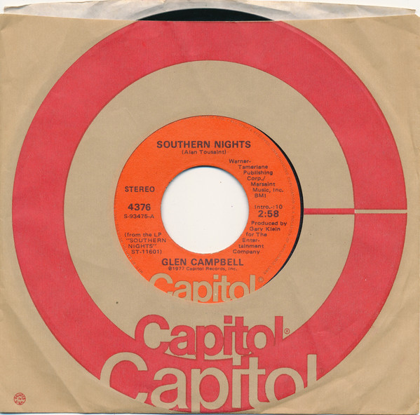  Glen Campbell -- Southern Nights/ William Tell Overture, 1977 (M) 45 rpm record with factory sleeve, $7.50 - Click for bigger image and more info 