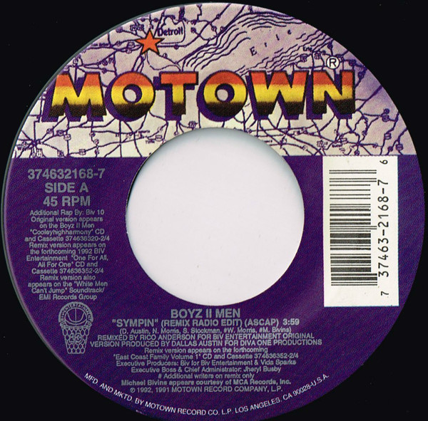  Boyz II Men -- Sympin'/ It's So Hard To Say Goodbye To Yesterday, 1992 (M) 45 rpm record with factory sleeve, $7.00 - Click for bigger image and more info 