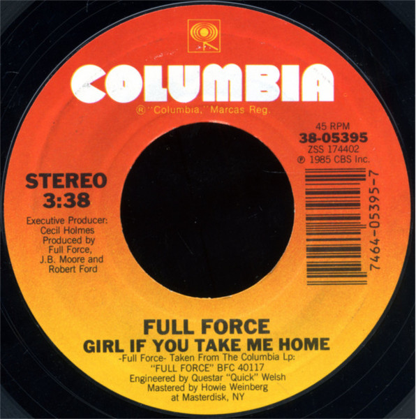  Full Force -- Girl If You Take Me Home/ Let's Dance Against The Wall, 1985 (M) 45 rpm record with factory sleeve, $6.00 - Click for bigger image and more info 