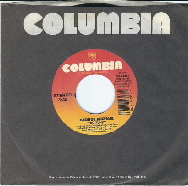  George Michael -- Too Funky/ Crazyman Dance, 1992 (M) 45 rpm record with factory sleeve, $7.00 - Click for bigger image and more info 