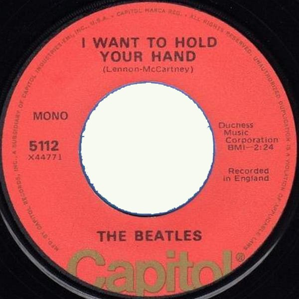  Beatles -- I Want To Hold Your Hand/ I Saw Her Standing There, 1964 (M) 45 rpm record with factory sleeve, $20.00 - Click for bigger image and more info 