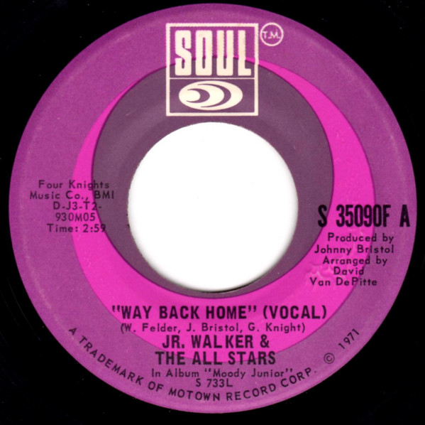  Jr. Walker & The All Stars -- Way Back Home, 1971 (M-) 45 rpm record with factory sleeve, $16.00 - Click for bigger image and more info 